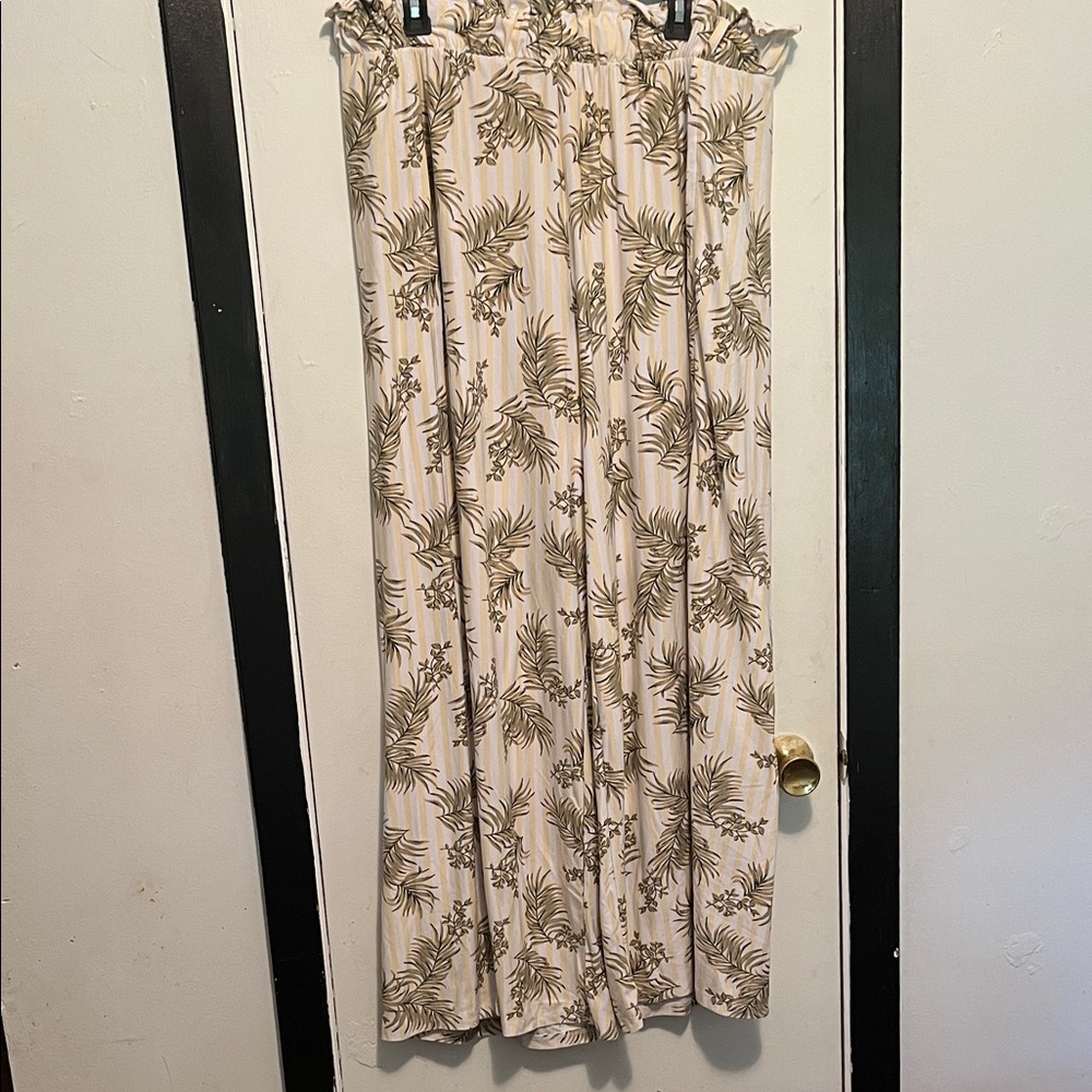 Floral Print Cream and Yellow Wide Leg Pants